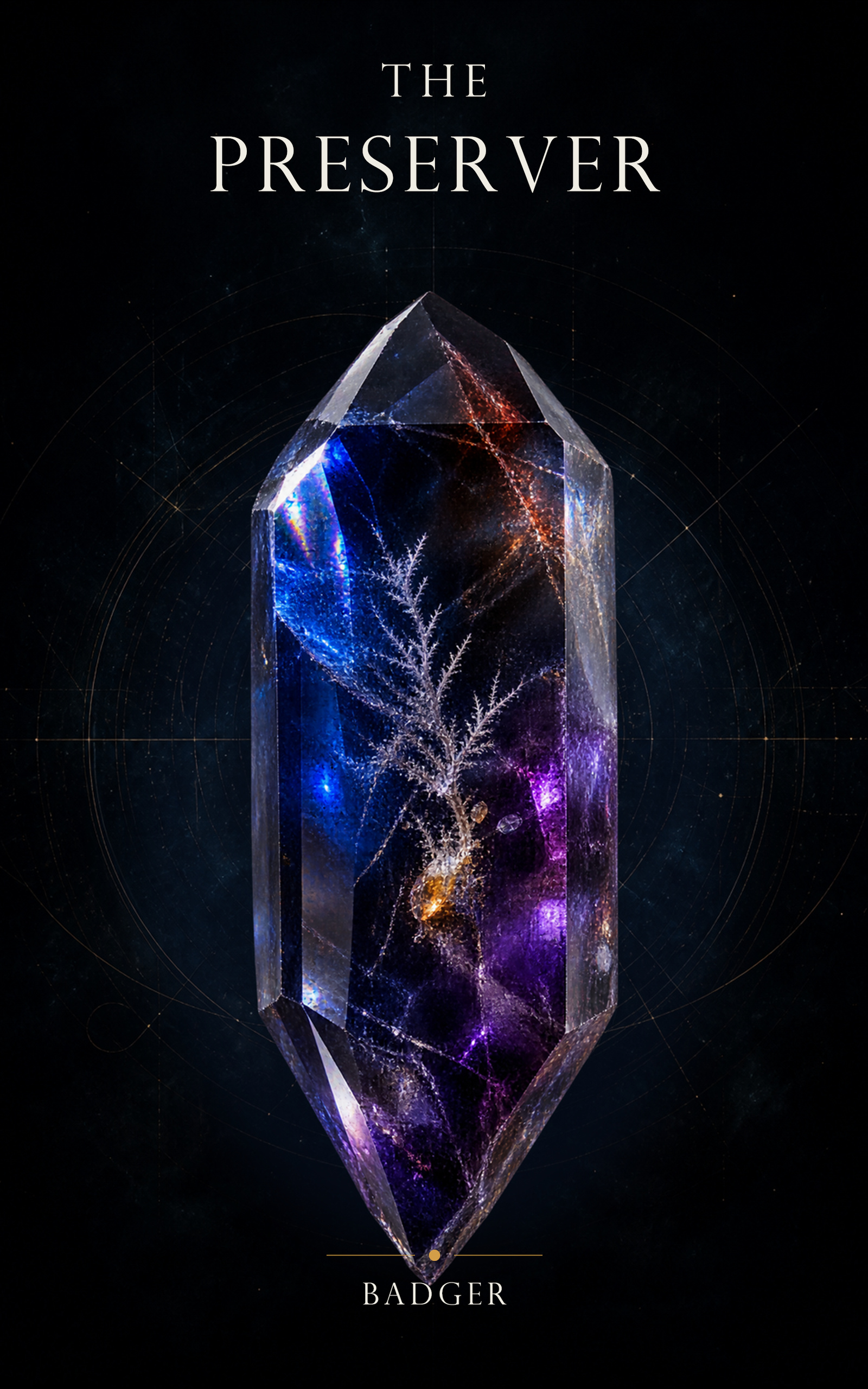 The Preserver by Badger book cover, featuring a luminous fractured crystal